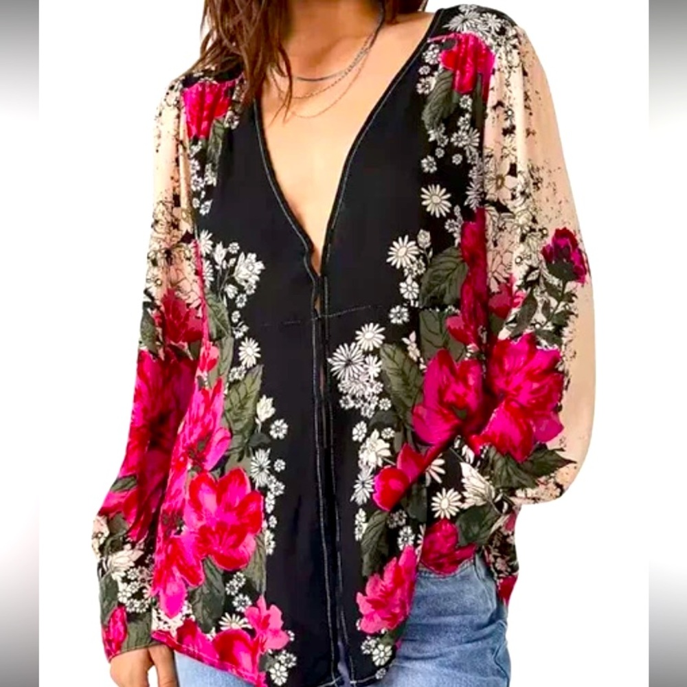 Free People Mikayla floral print tunic blouse size small